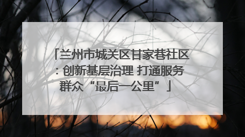 兰州市城关区甘家巷社区：创新基层治理 打通服务群众“最后一公里”